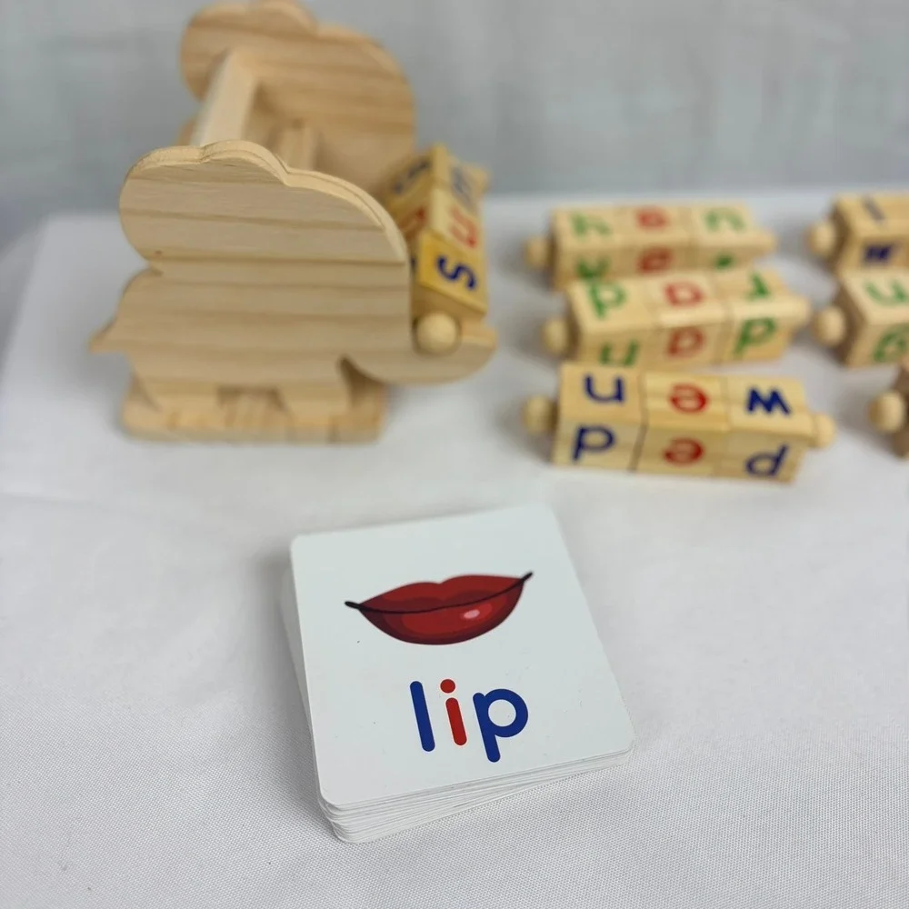 Wooden CVC Word Spelling Game Montessori Educational‎ Toy with Flashcards & Bag